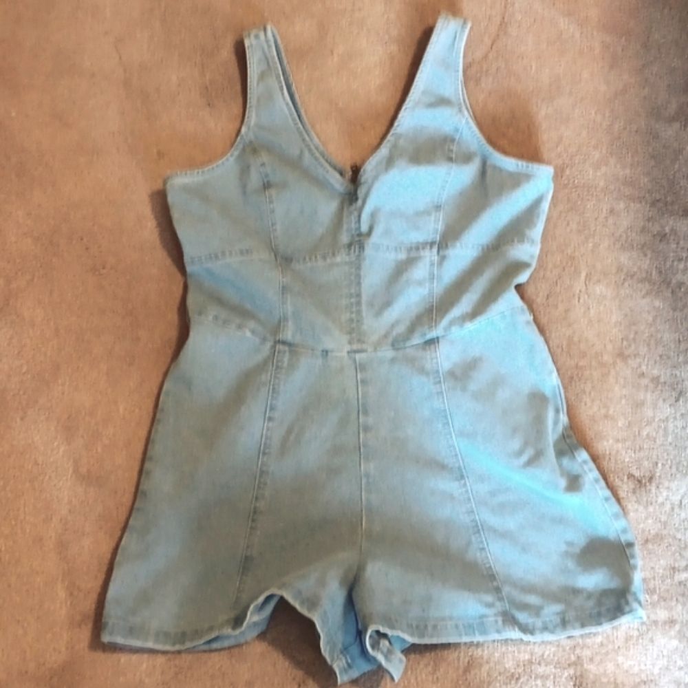 Derek Heart Light Blue Denim Romper